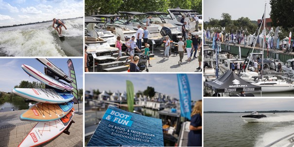 Impressionen der BOOT & FUN INWATER: SUPs an Land und fahrende Boote auf dem großen Zernsee. Bei sommerlichem Wetter informieren sich Besucher:innen vor Ort im Gespräch mit Händlern. Impressionen der BOOT & FUN INWATER: SUPs an Land und fahrende Boote auf dem großen Zernsee. Bei sommerlichem Wetter informieren sich Besucher:innen vor Ort im Gespräch mit Händlern.